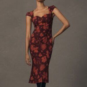 ANTHROPOLOGIE The Cecily Fit and Flare Sweetheart Dress in Burgundy Floral NWT